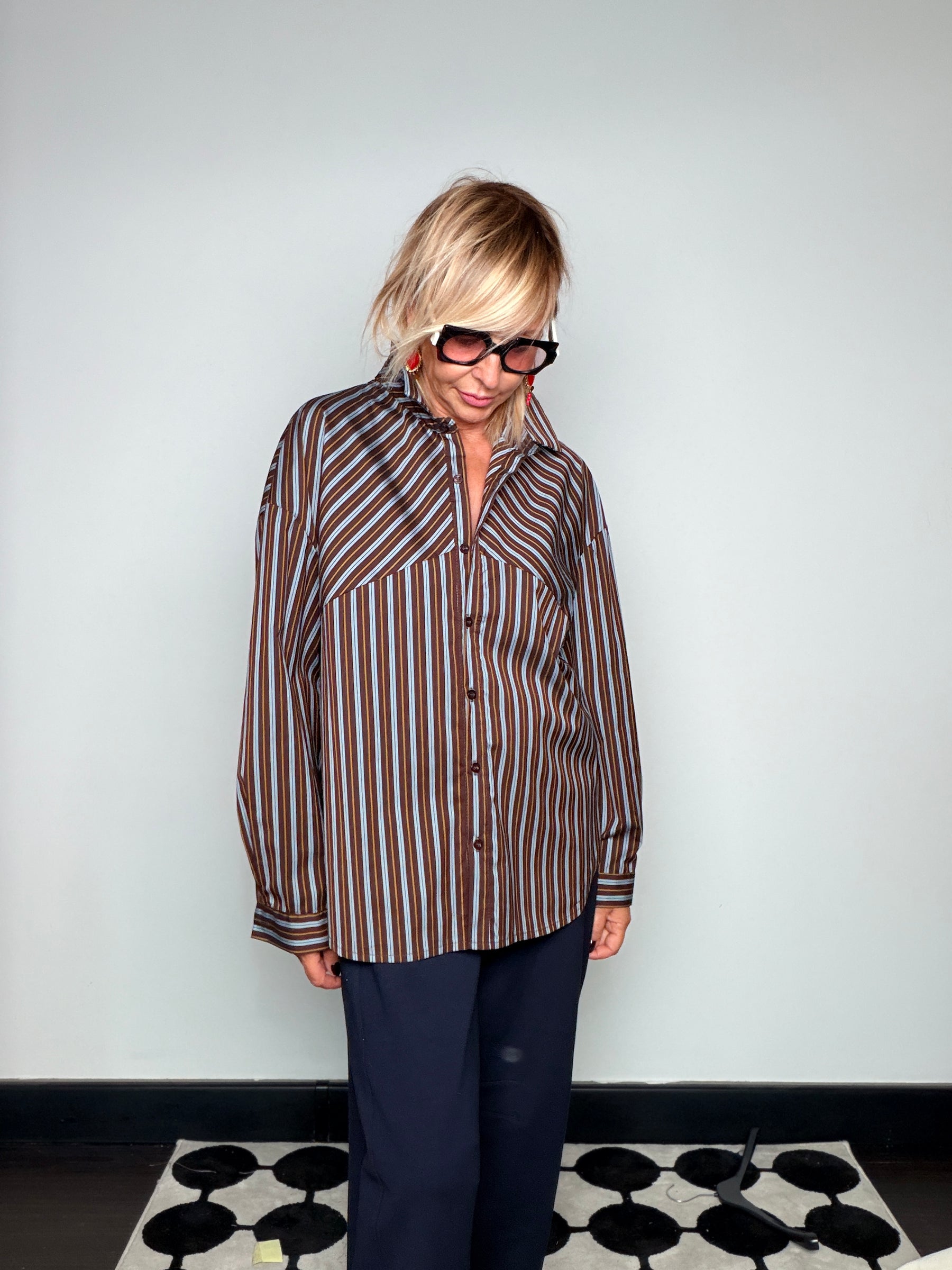 Camicia Oversize Righe Verticali Colletto Classico
