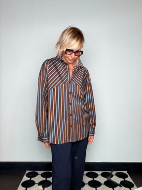 Camicia Oversize Righe Verticali Colletto Classico