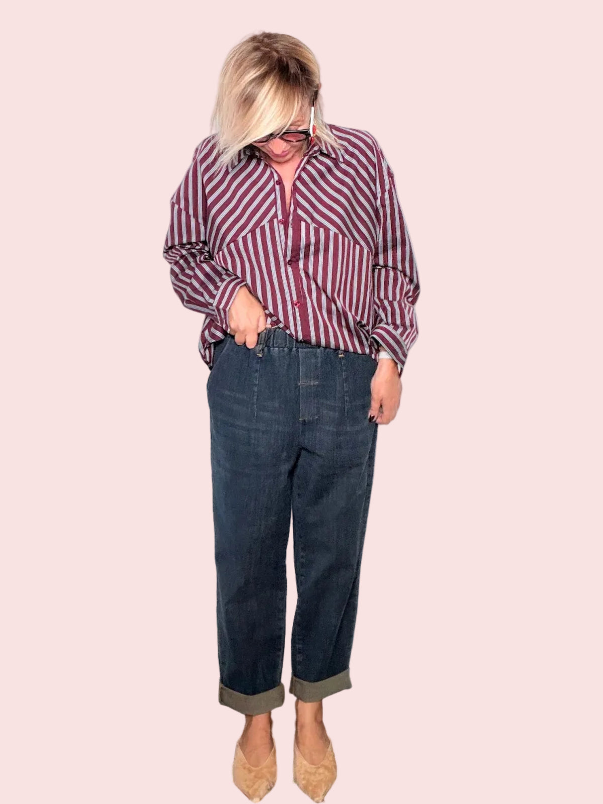 Pantalone Jeans Ovetto Balloon Blu Scuro