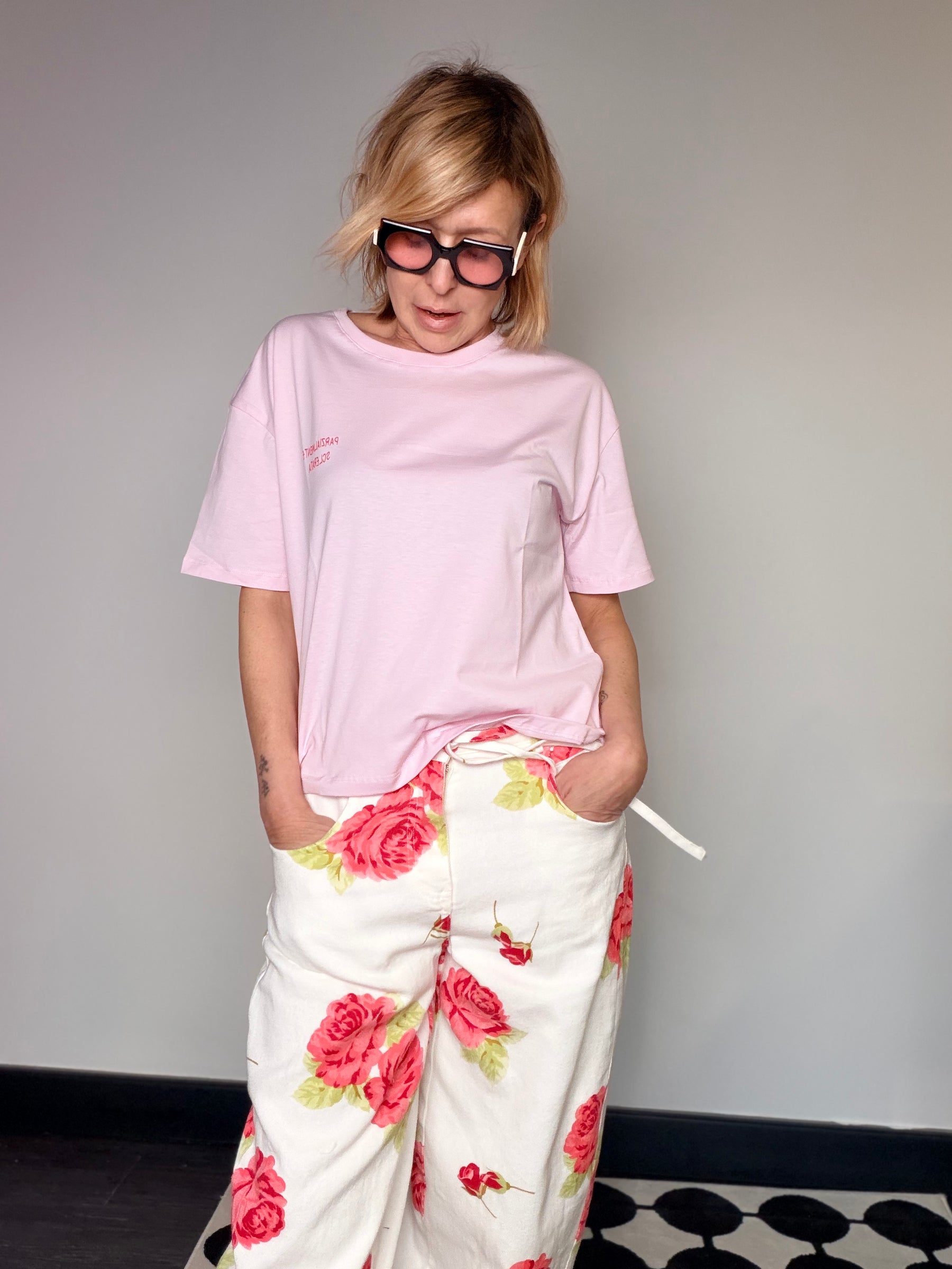 Pantalone Wide Leg Maxi Rose – Bianco/Rosa