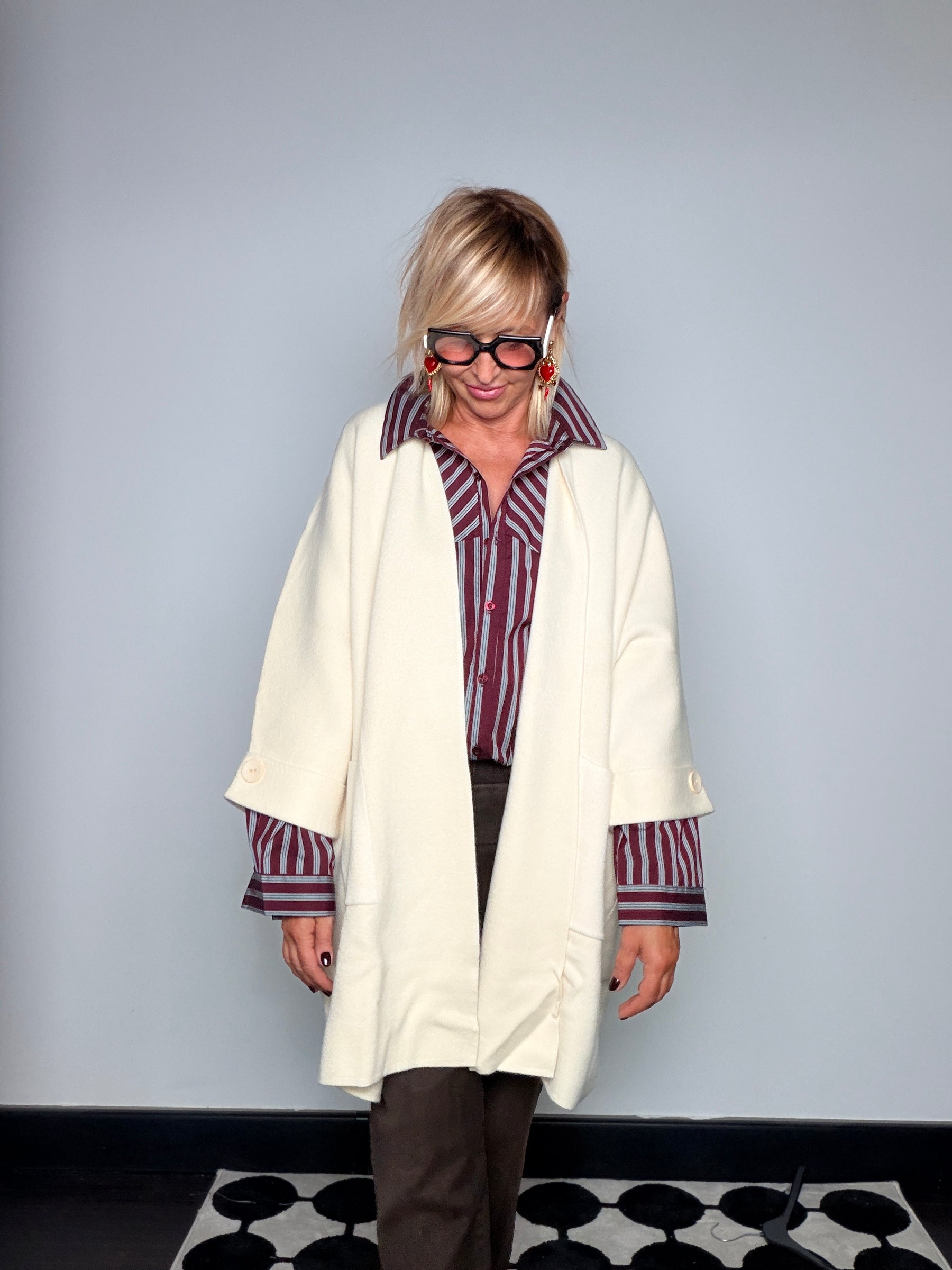 Cardigan Maxi Oversize Panna Scollo V Maniche Pipistrello