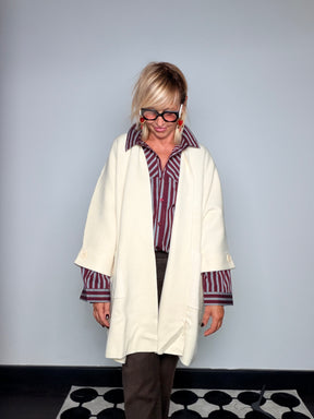 Cardigan Maxi Oversize Panna Scollo V Maniche Pipistrello