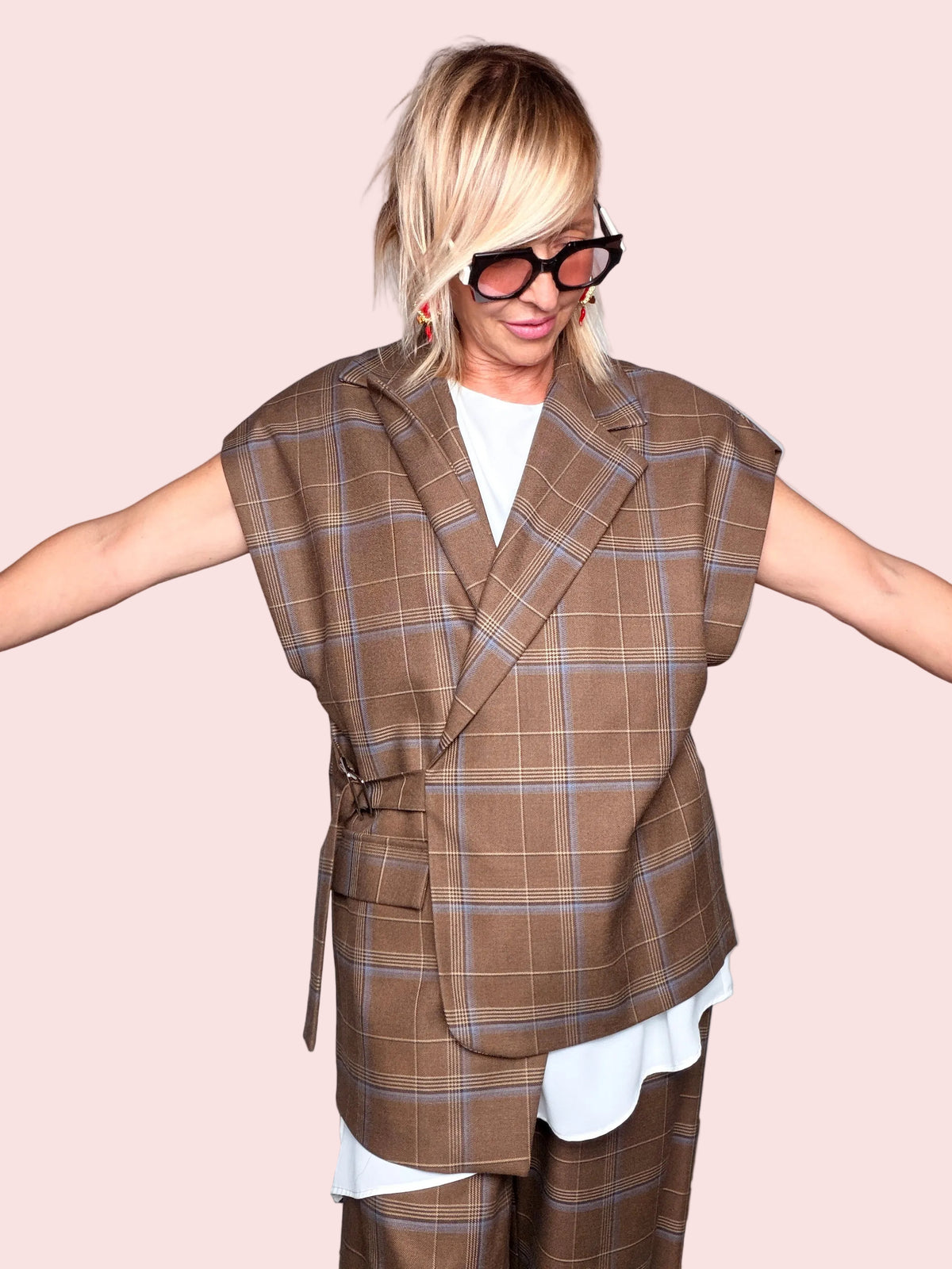 Gilet Sartoriale Check Principe di Galles Cintura Fibbia