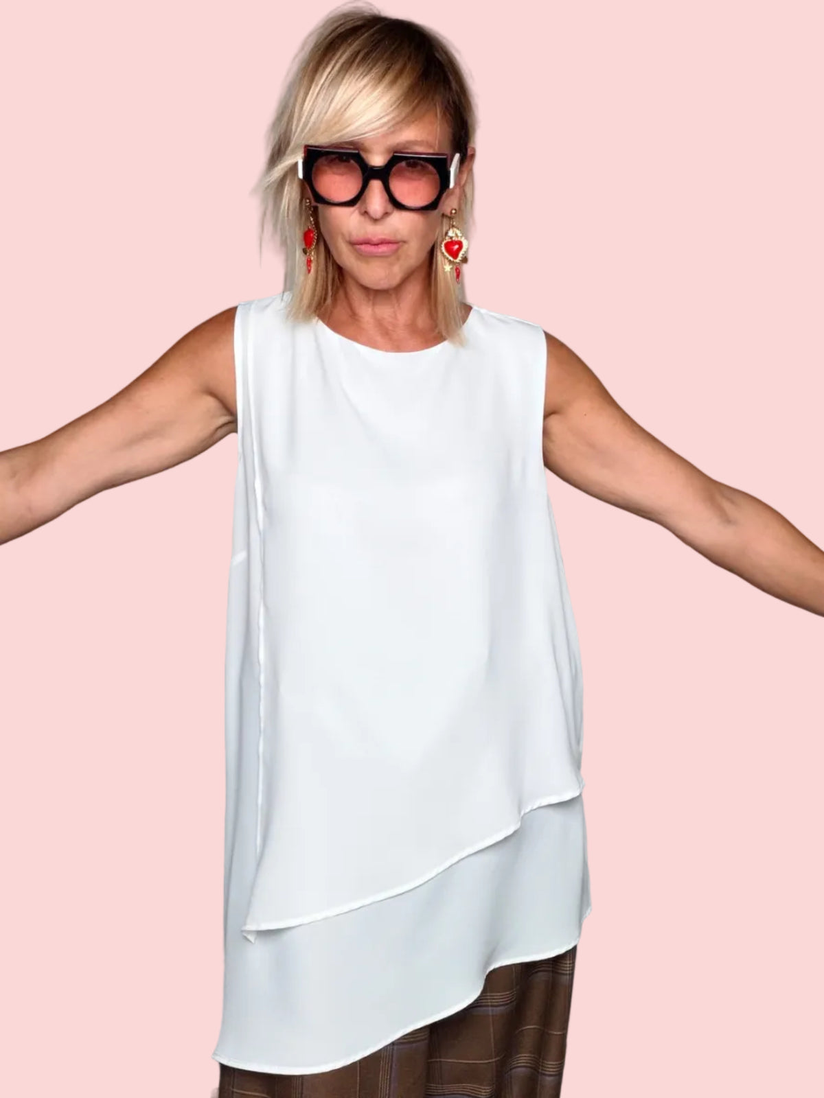 Top Oversize Bianco Doppio Strato Asimmetrico Tunica