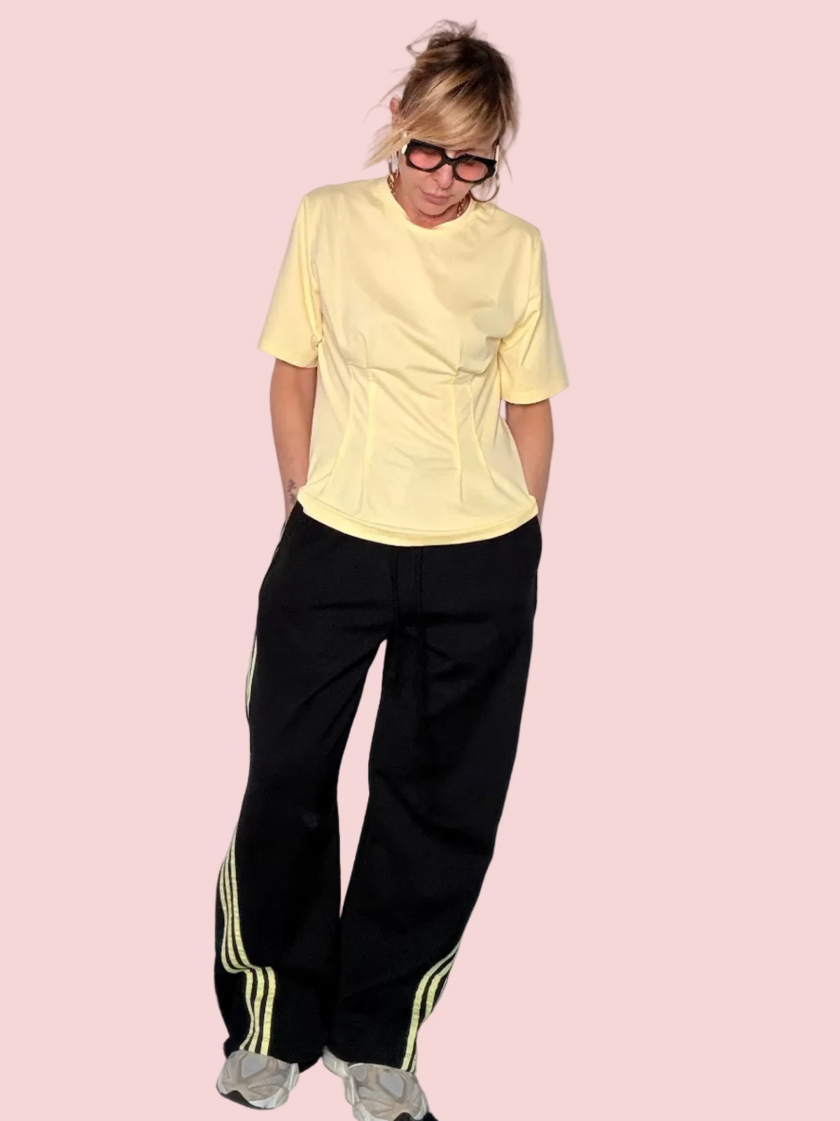 Pantalone Felpa con Bande Laterali – Nero/Bianco