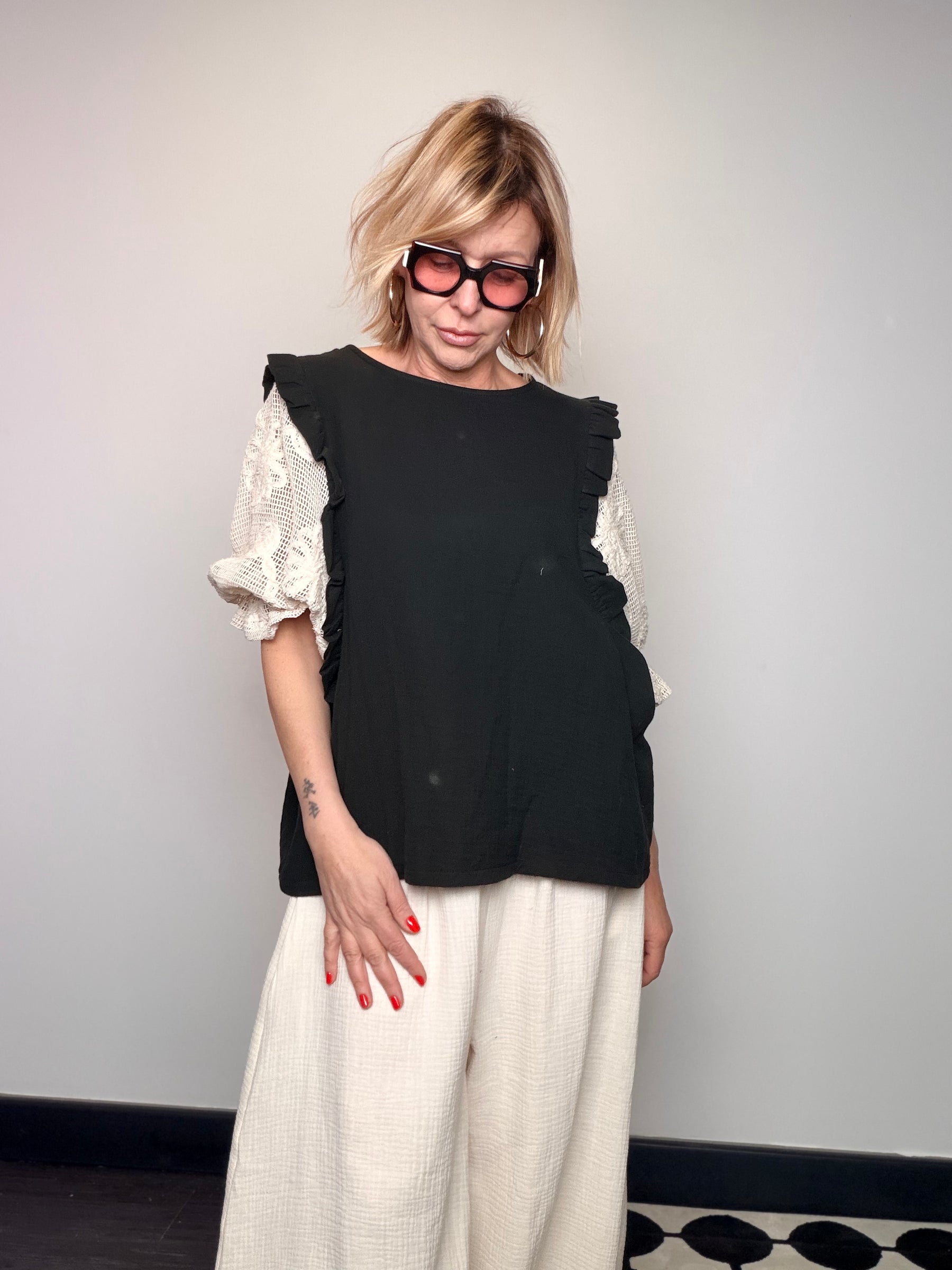 Top con Maniche Pizzo Crochet