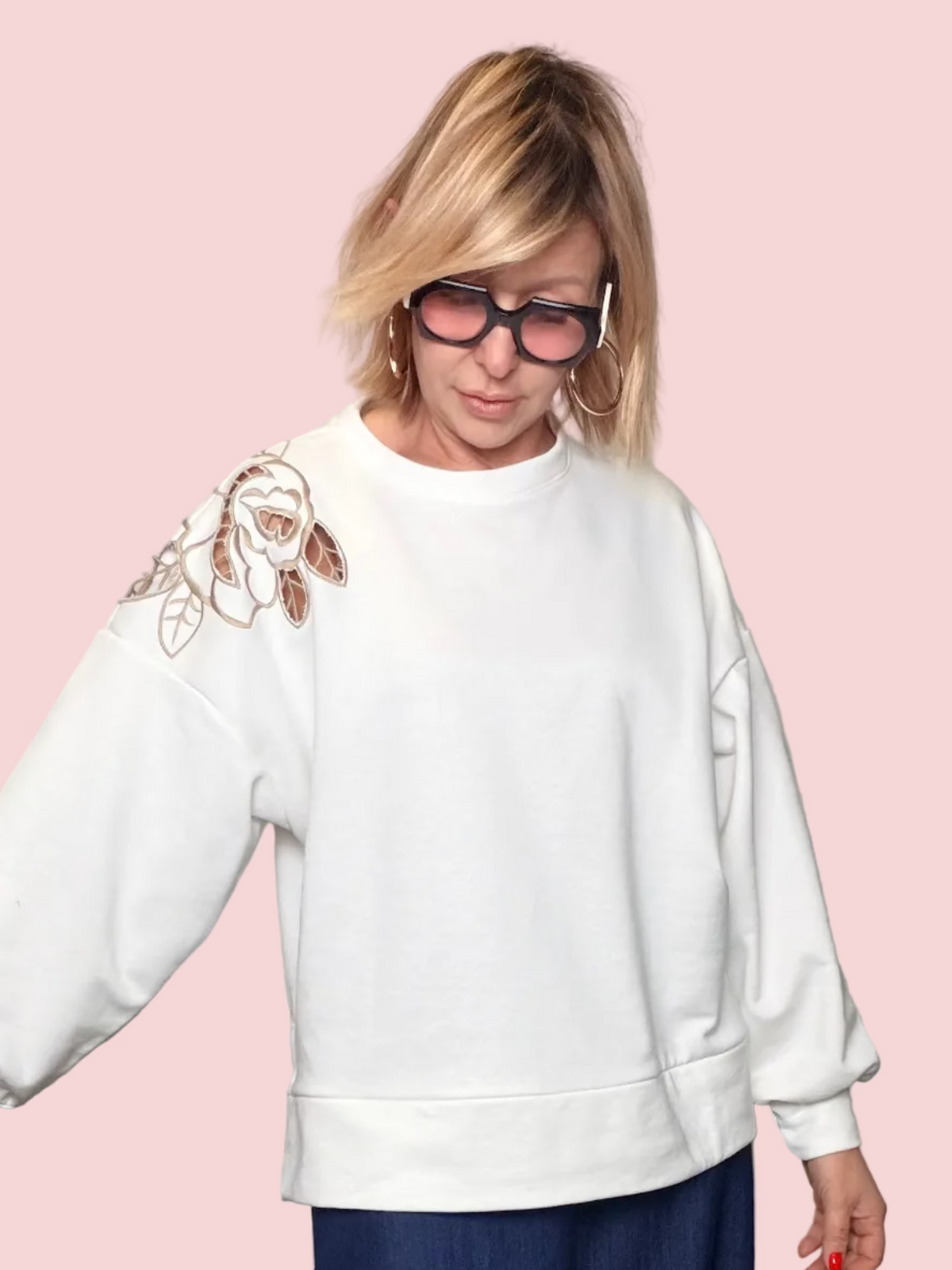 Felpa Oversize con Ricamo Laserato