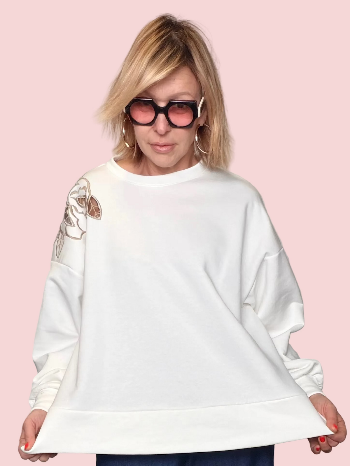 Felpa Oversize con Ricamo Laserato