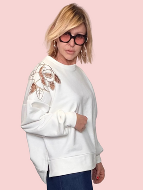 Felpa Oversize con Ricamo Laserato