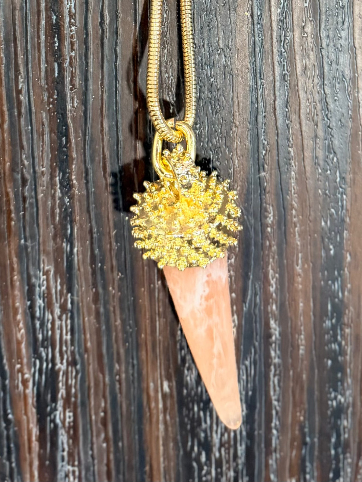 Collana Lunga Corno con Catena Snake Dorata