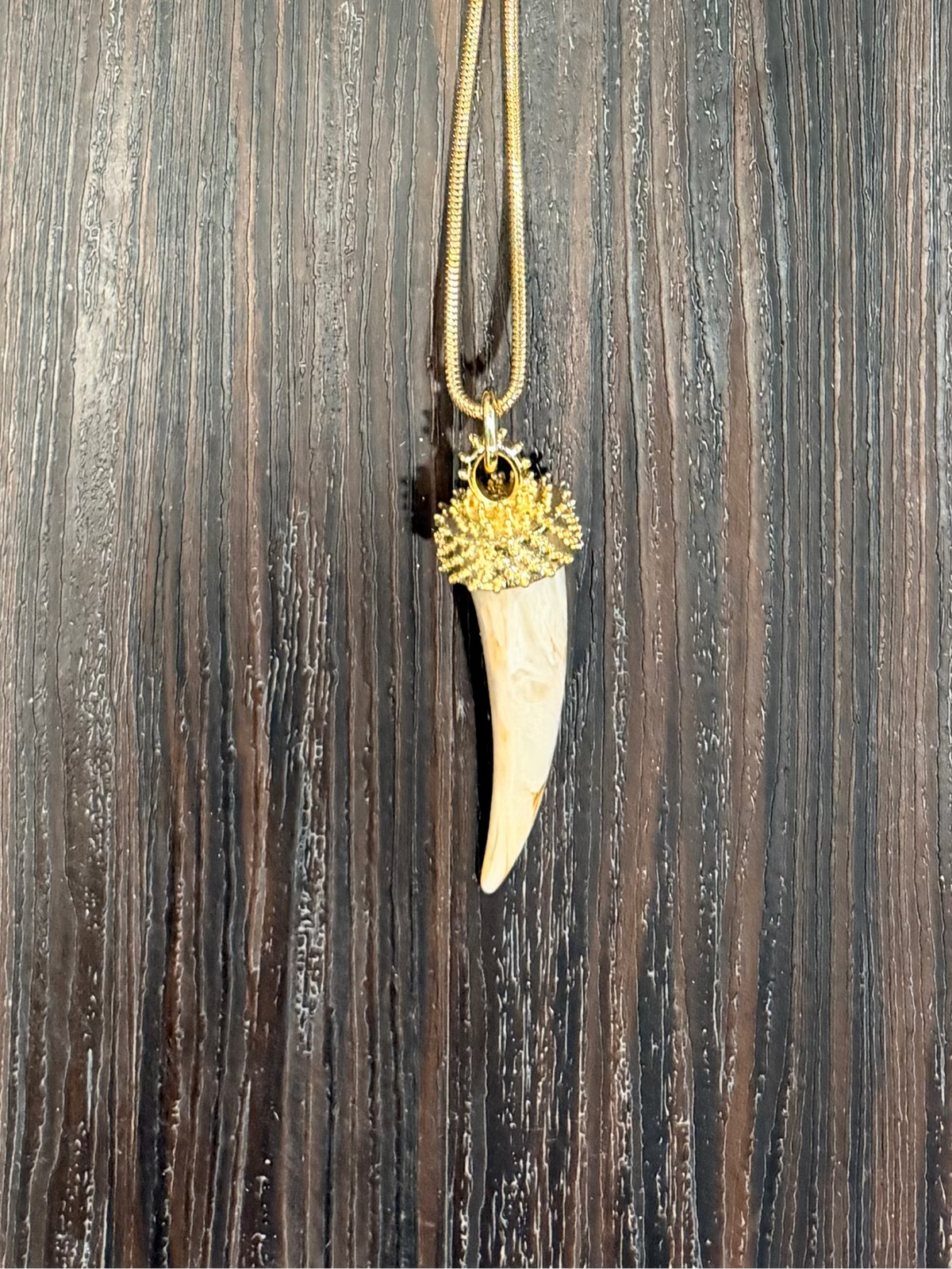 Collana Lunga Corno con Catena Snake Dorata