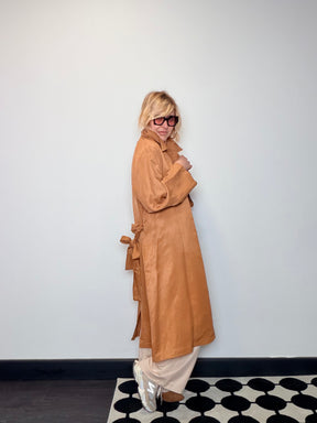 Trench Maxi in Viscosa Misto Lino