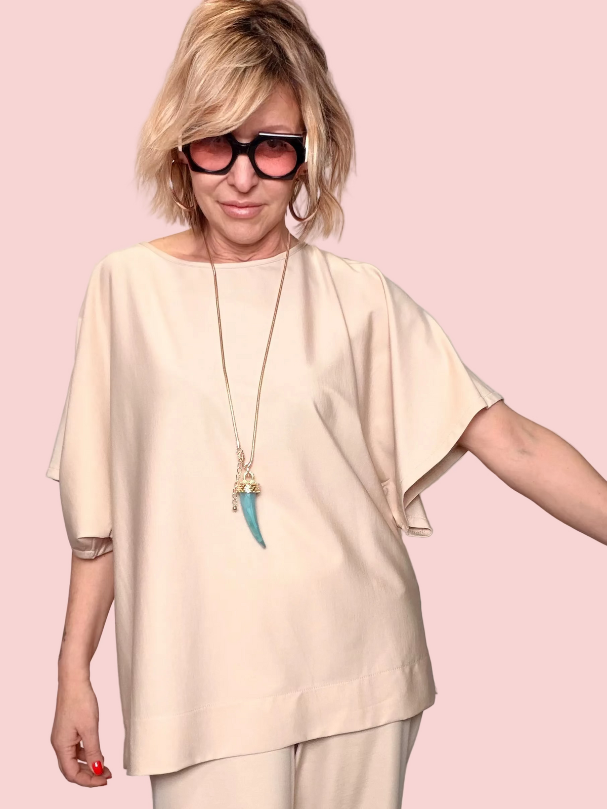 Maglia Oversize Cold-Shoulder in Tencel