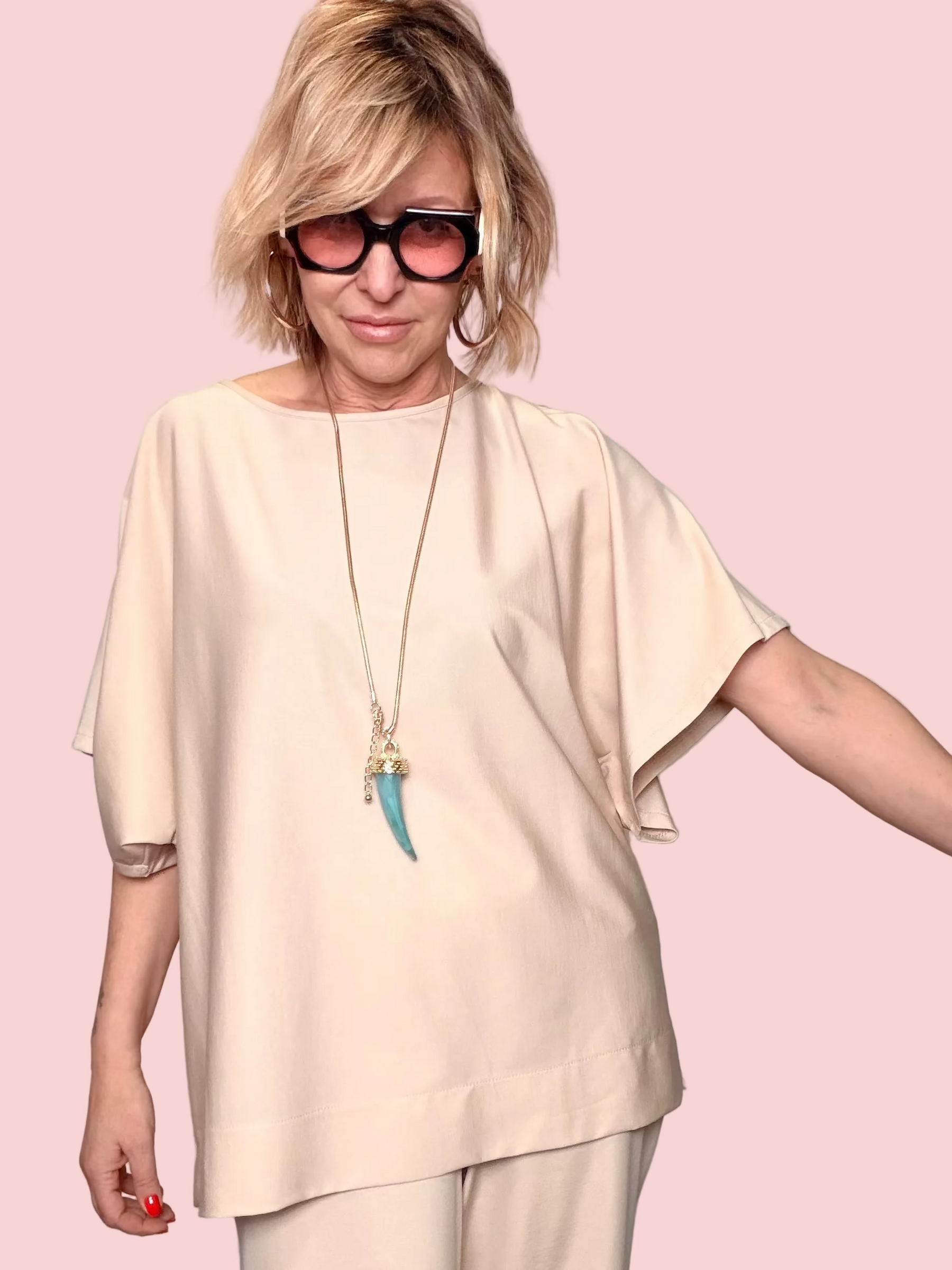 Maglia Oversize Cold-Shoulder in Tencel