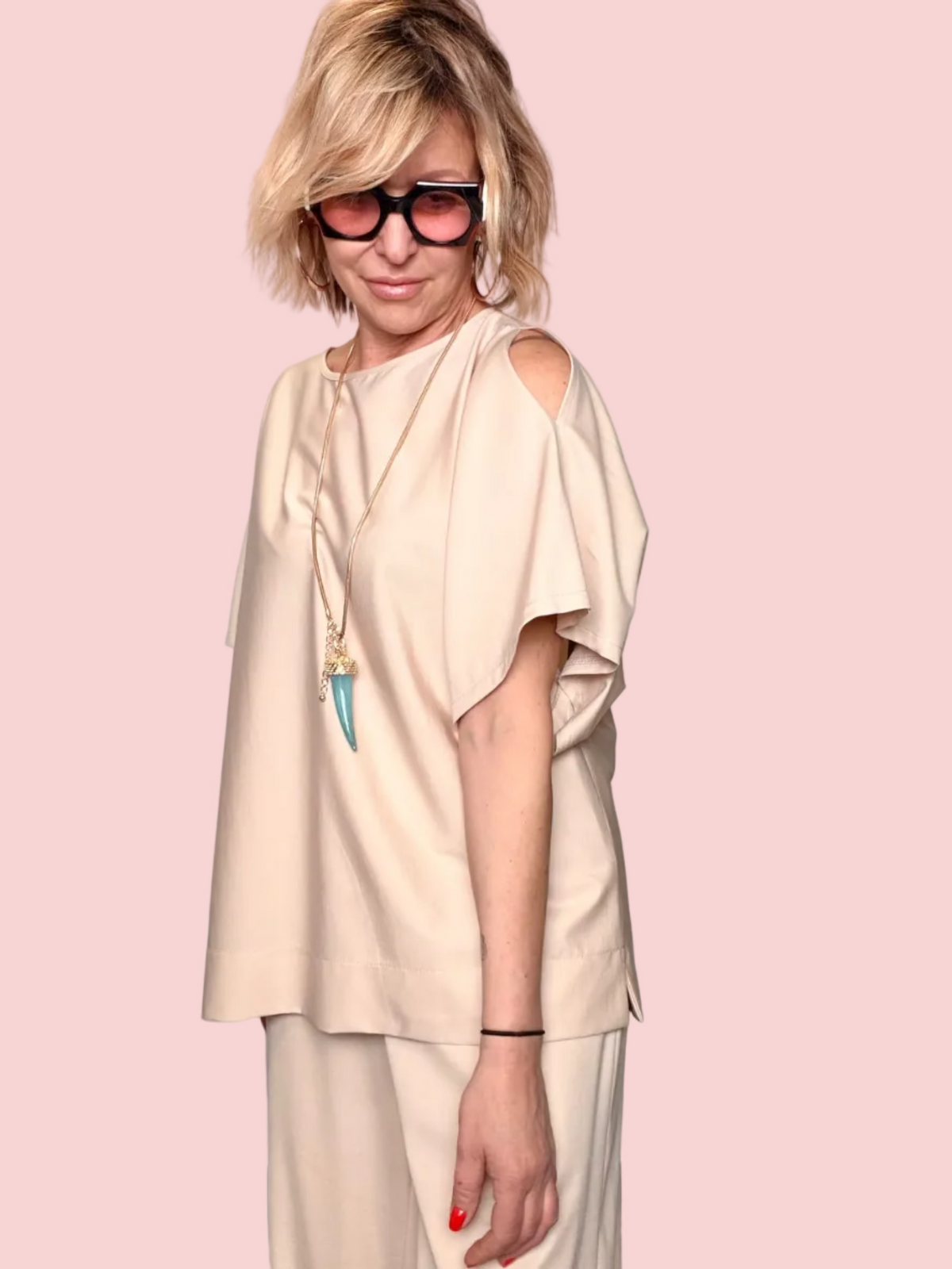 Maglia Oversize Cold-Shoulder in Tencel