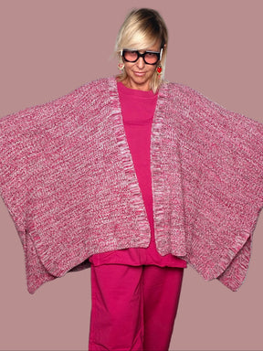 Poncho Cardigan Maxi Maglia Mouliné Pipistrello Bicolore