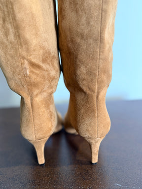 Stivale al Ginocchio Peep Toe in Ecocamoscio