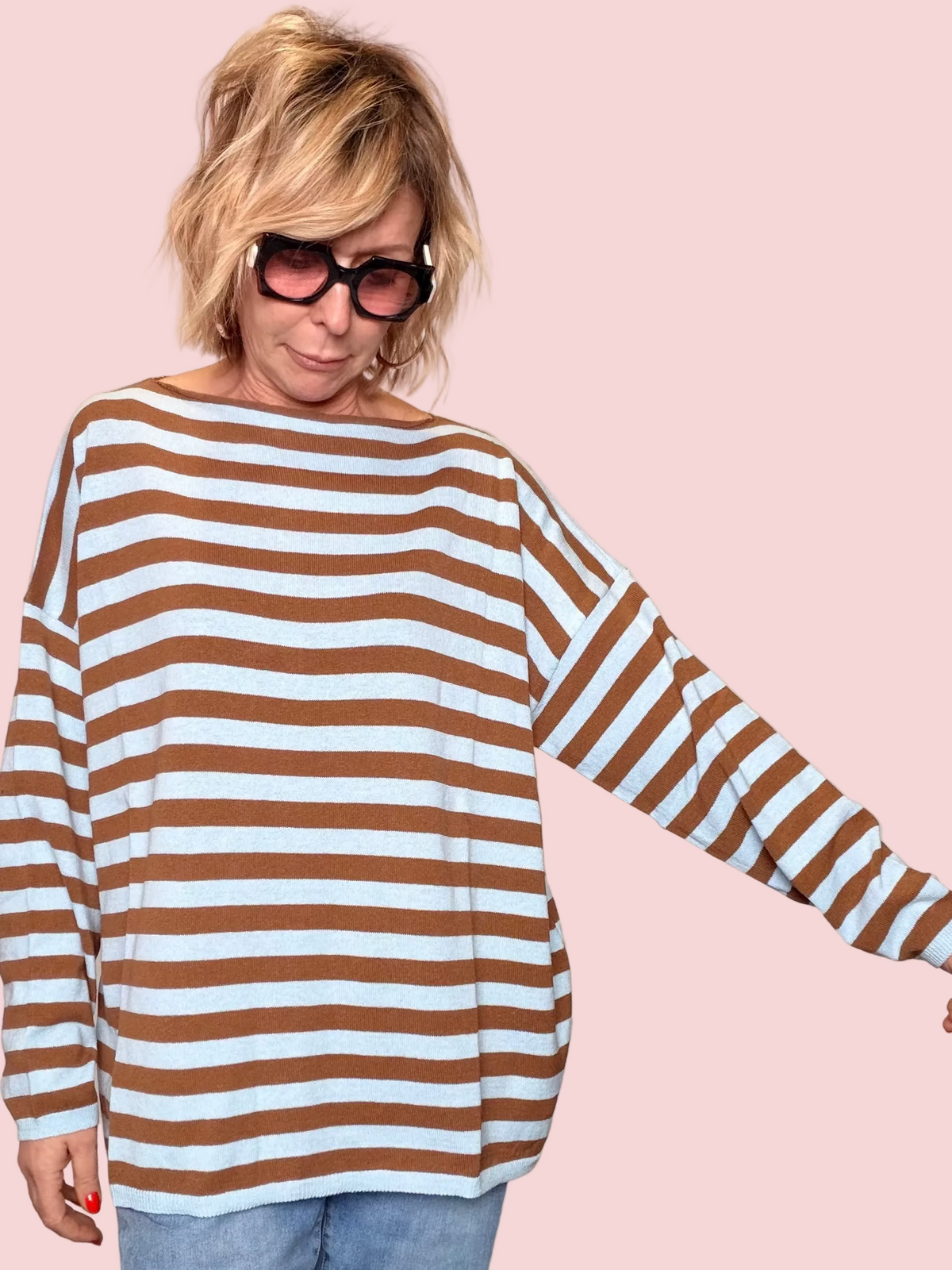 Maglia Oversize a Righe Scollo Barchetta