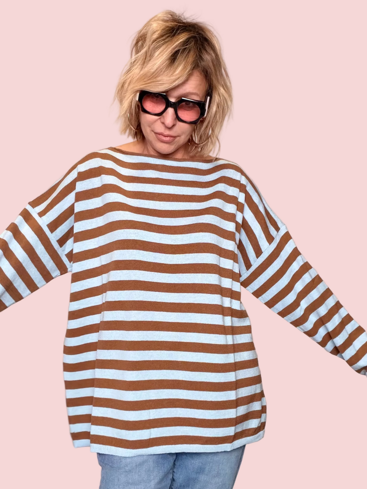 Maglia Oversize a Righe Scollo Barchetta