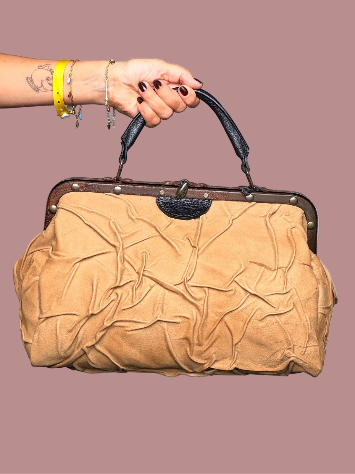 Borsa in Vera Pelle Effetto Drappeggiato