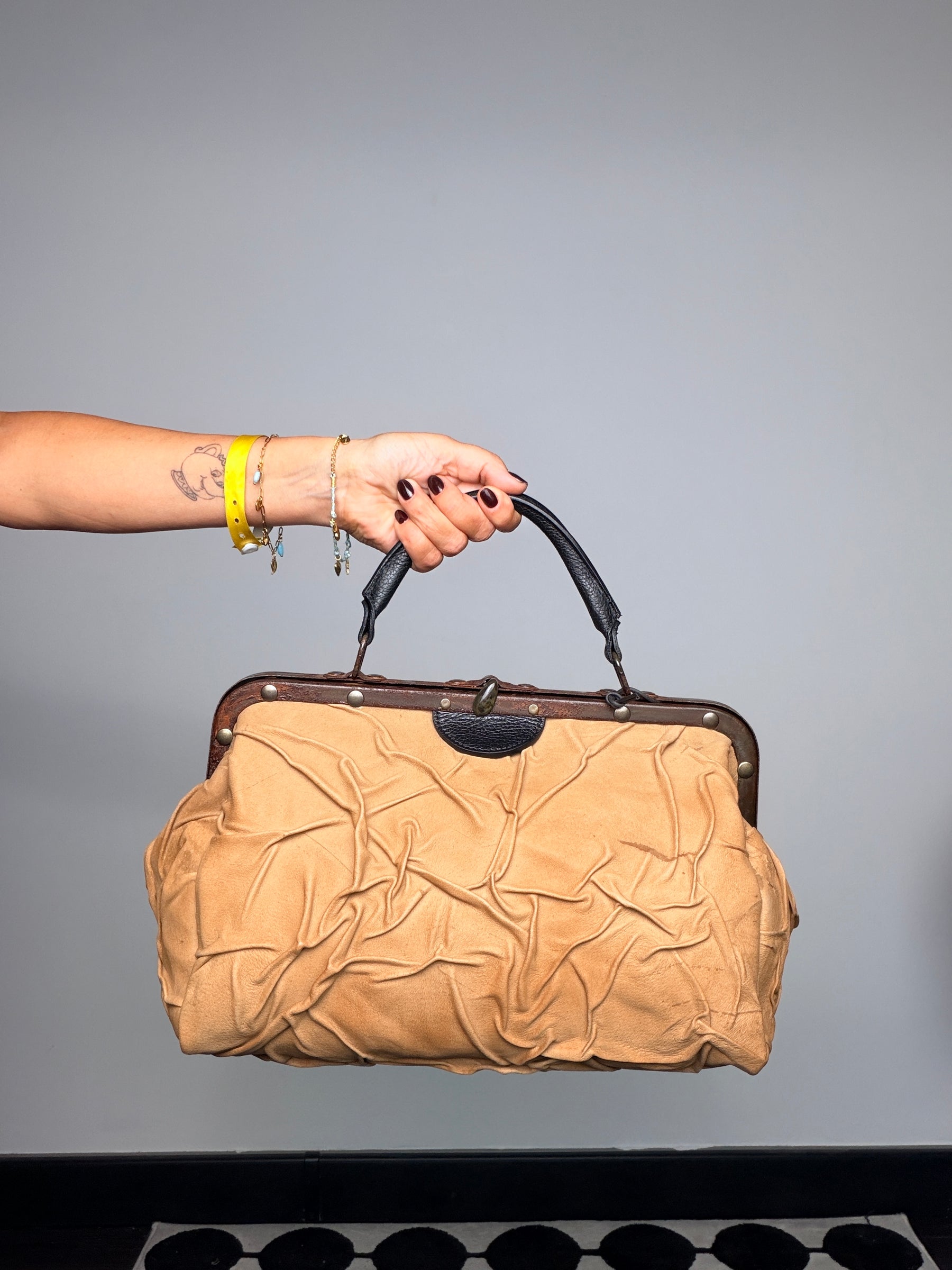 Borsa in Vera Pelle Effetto Drappeggiato