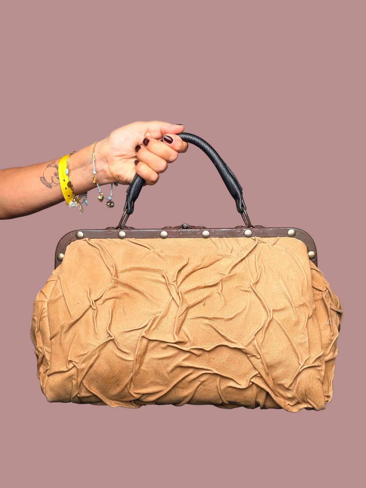 Borsa in Vera Pelle Effetto Drappeggiato