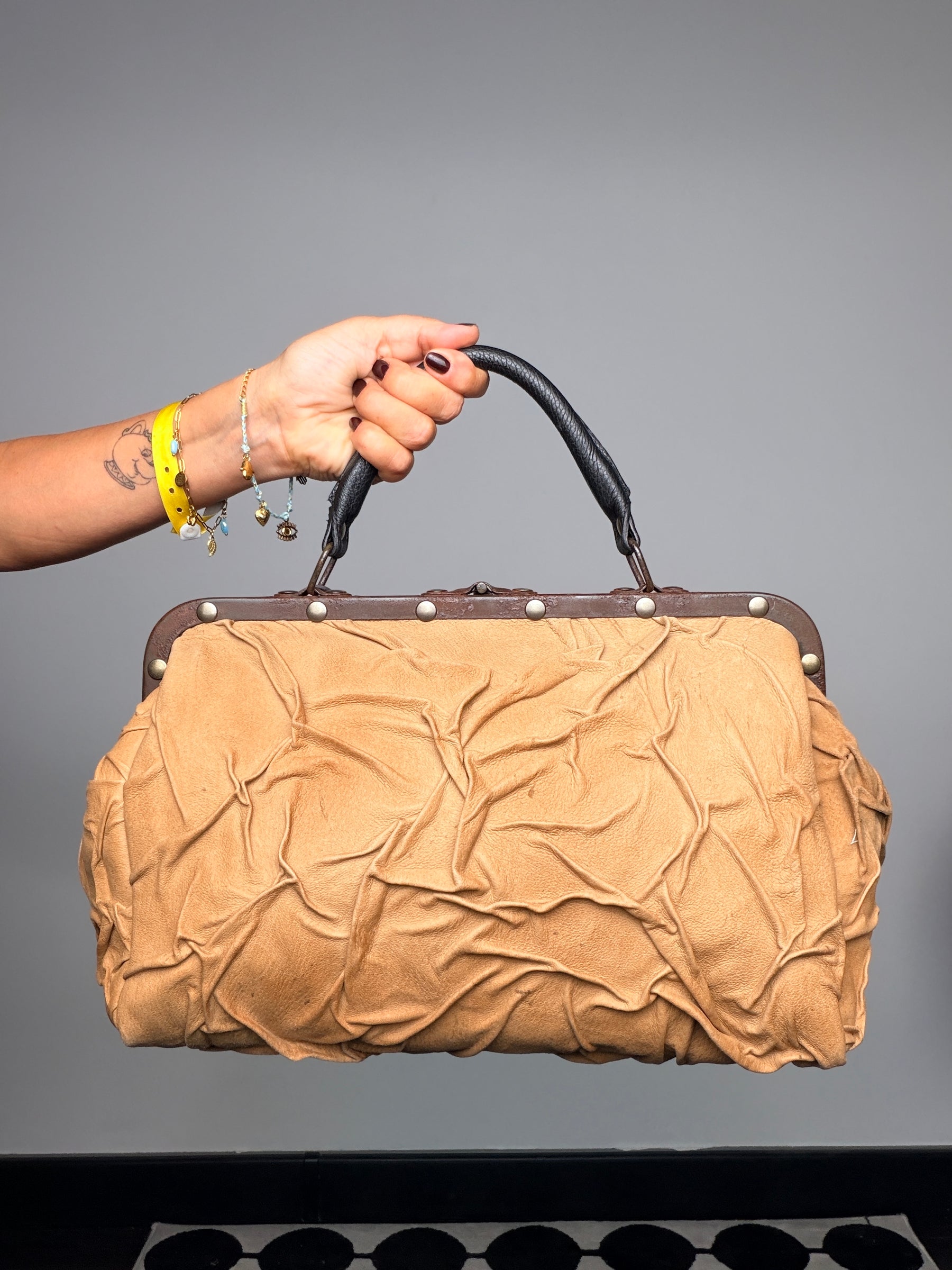 Borsa in Vera Pelle Effetto Drappeggiato