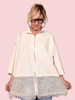 Giacca Oversize con Inserto in Pizzo