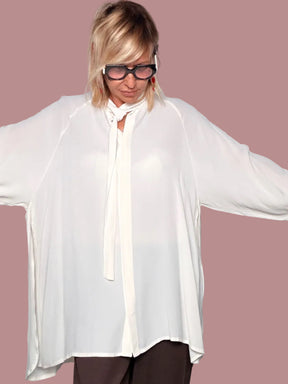Camicia Oversize Maxi con Laccetto al Collo – Bianco | SOUVENIR