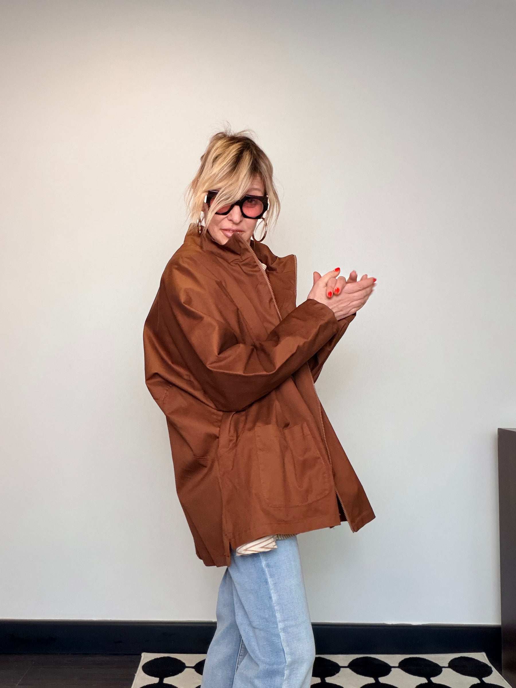 Spolverino Oversize in Cotone con Zip Dorata