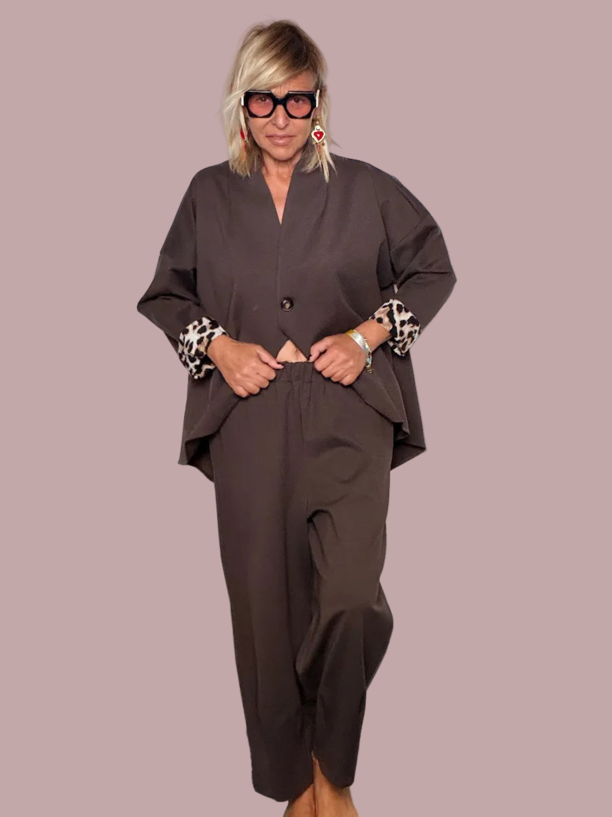 Pantalone Punto Milano – Moka con Risvolto Animalier
