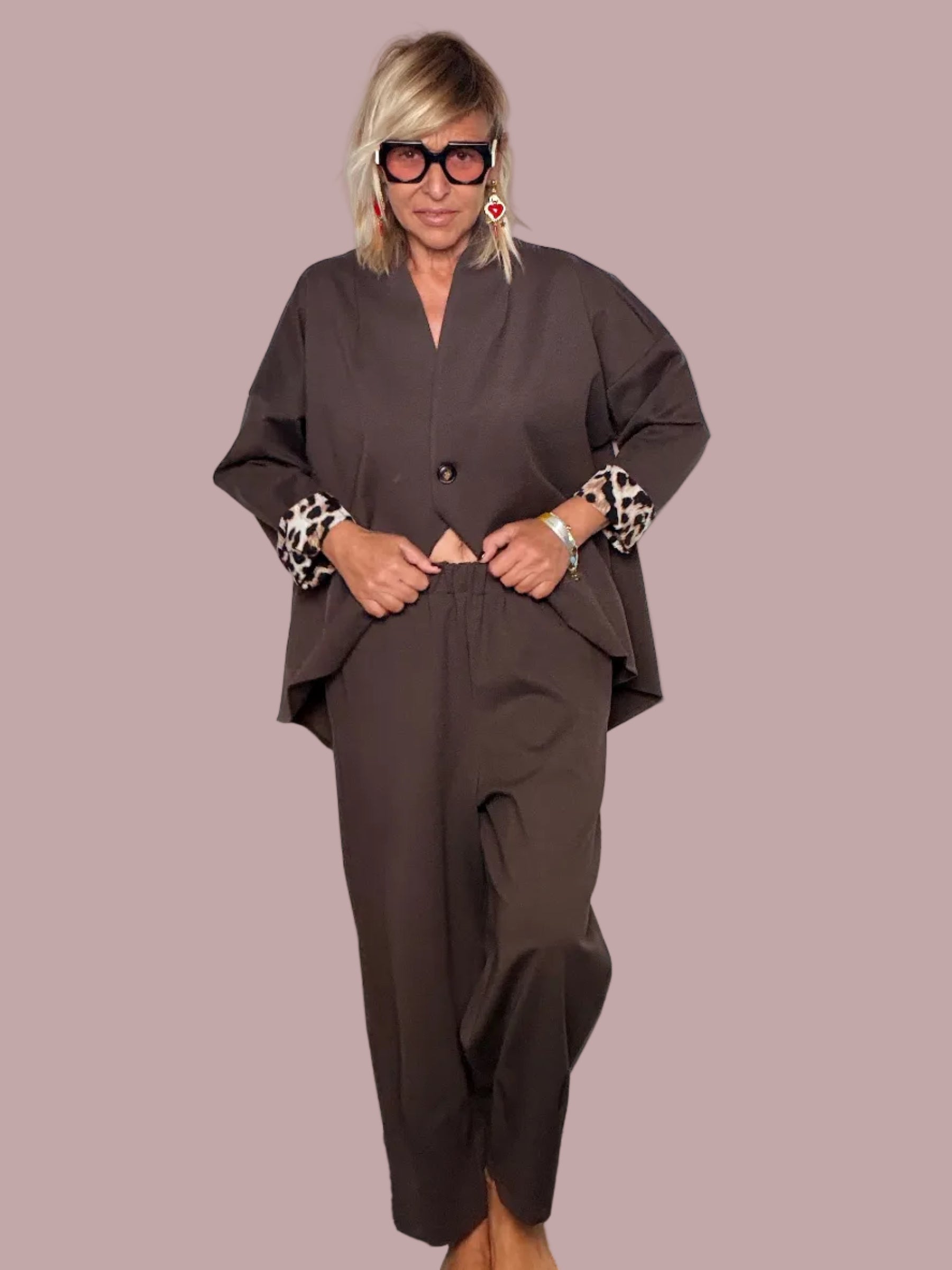 Pantalone Punto Milano – Moka con Risvolto Animalier