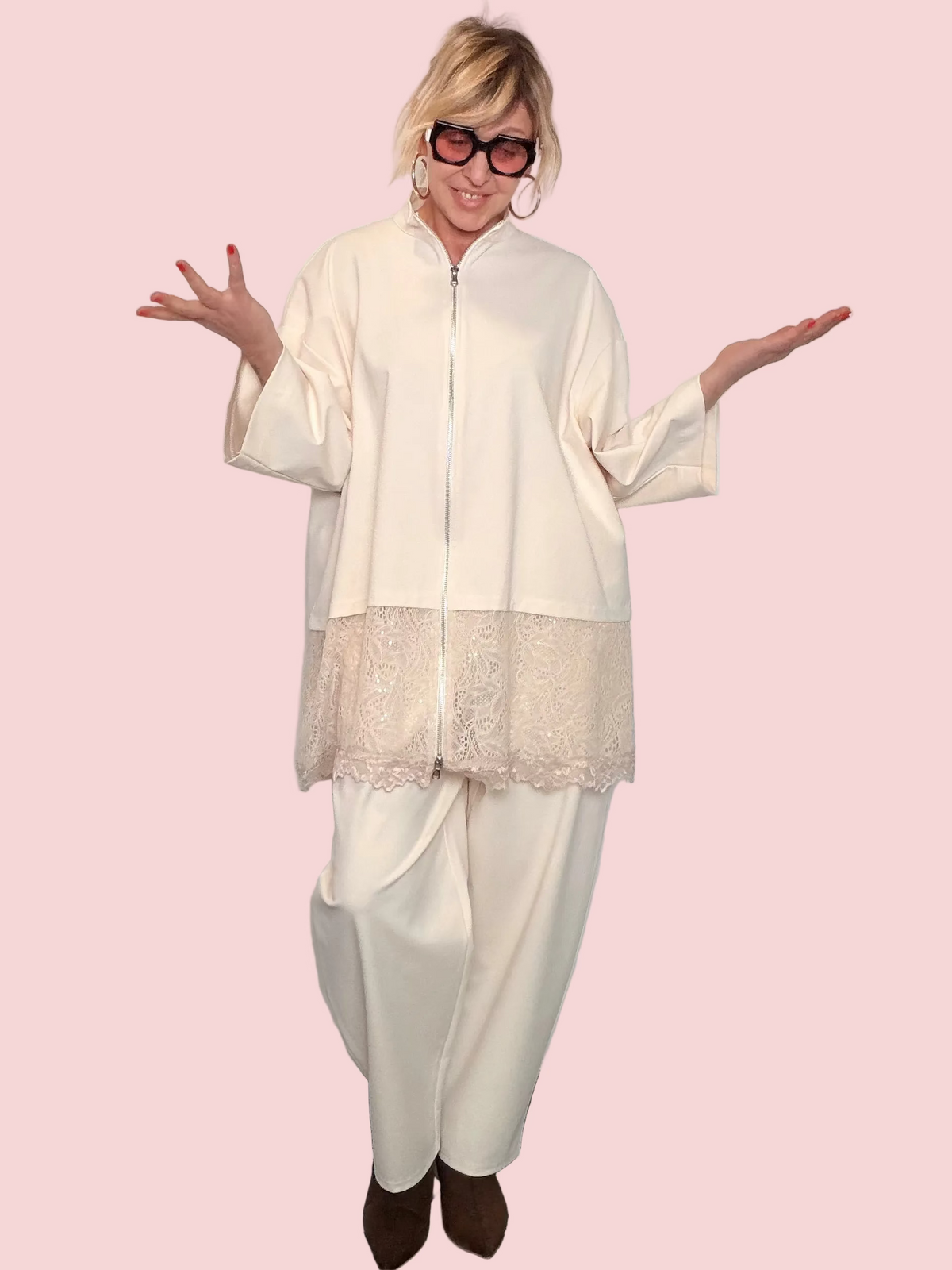 Pantalone Baggy con Pince Panna