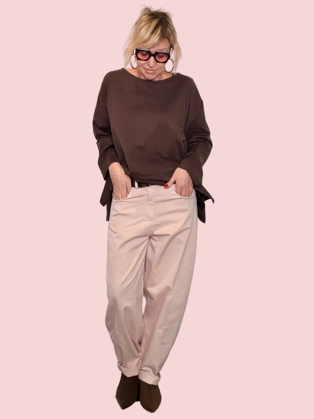 Pantalone Oversize in Cotone con Elastico in Vita