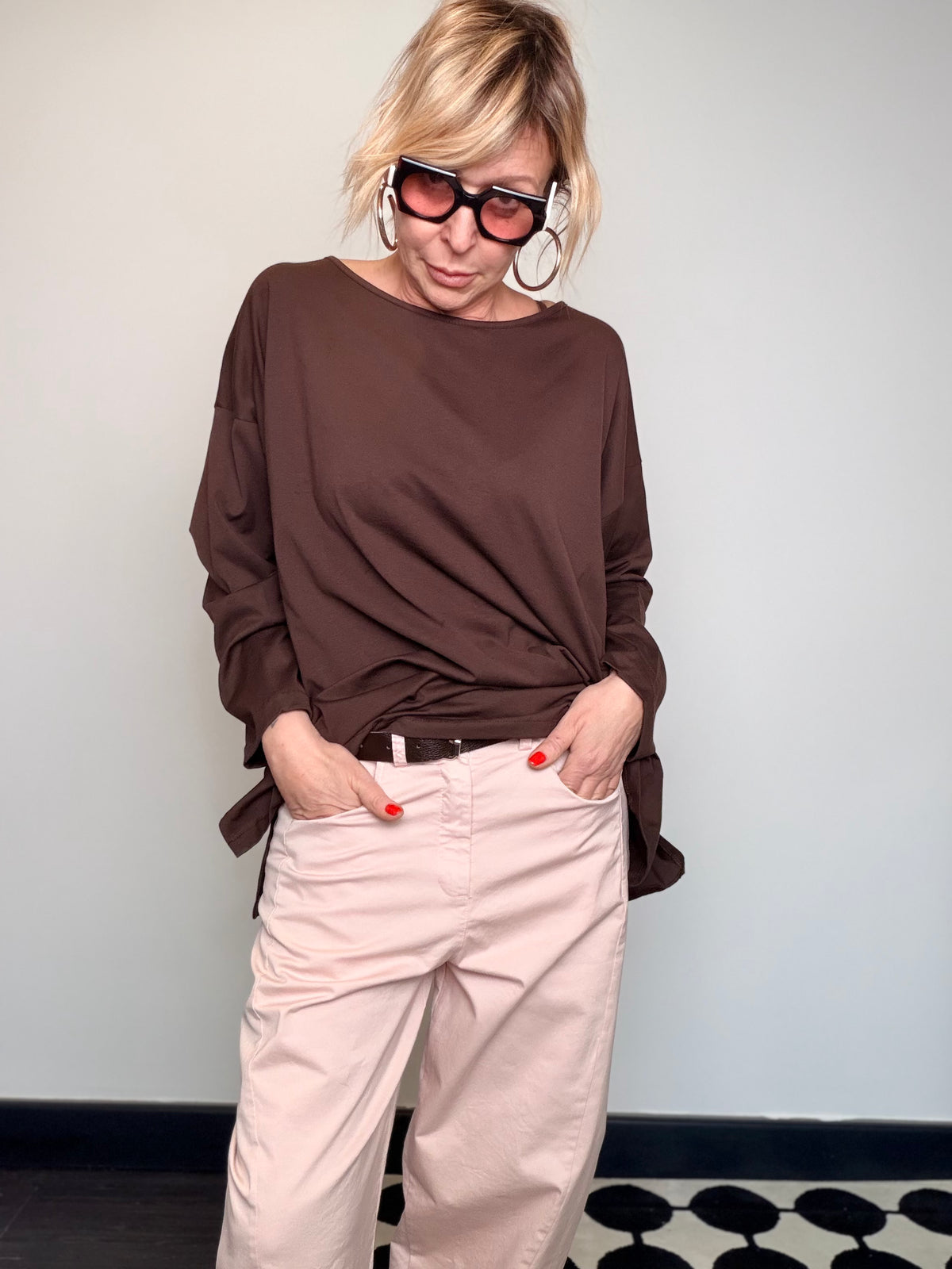 Pantalone Oversize in Cotone con Elastico in Vita
