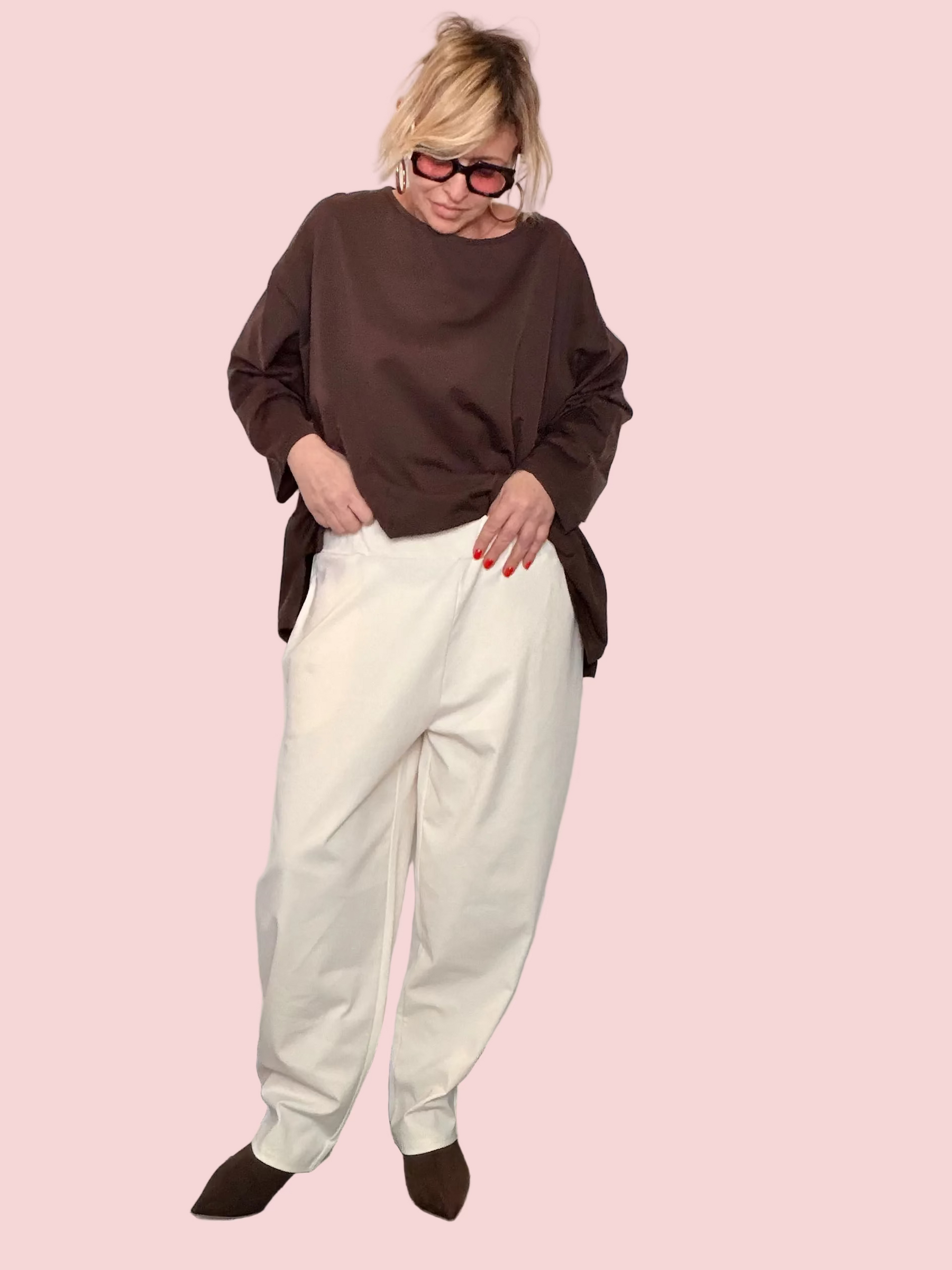 Pantalone Baggy con Pince Panna