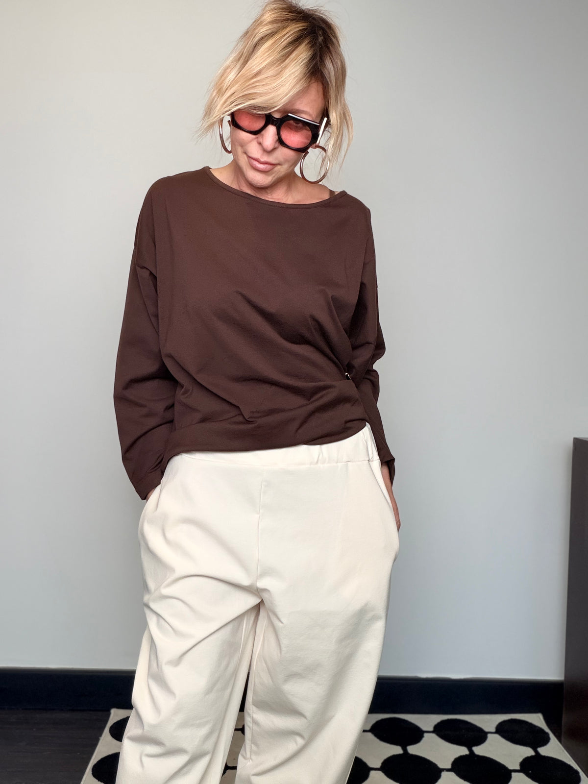 Pantalone Baggy con Pince Panna