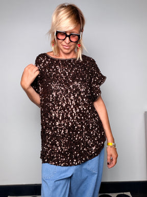 Maglia Paillettes Manica Corta Oversize