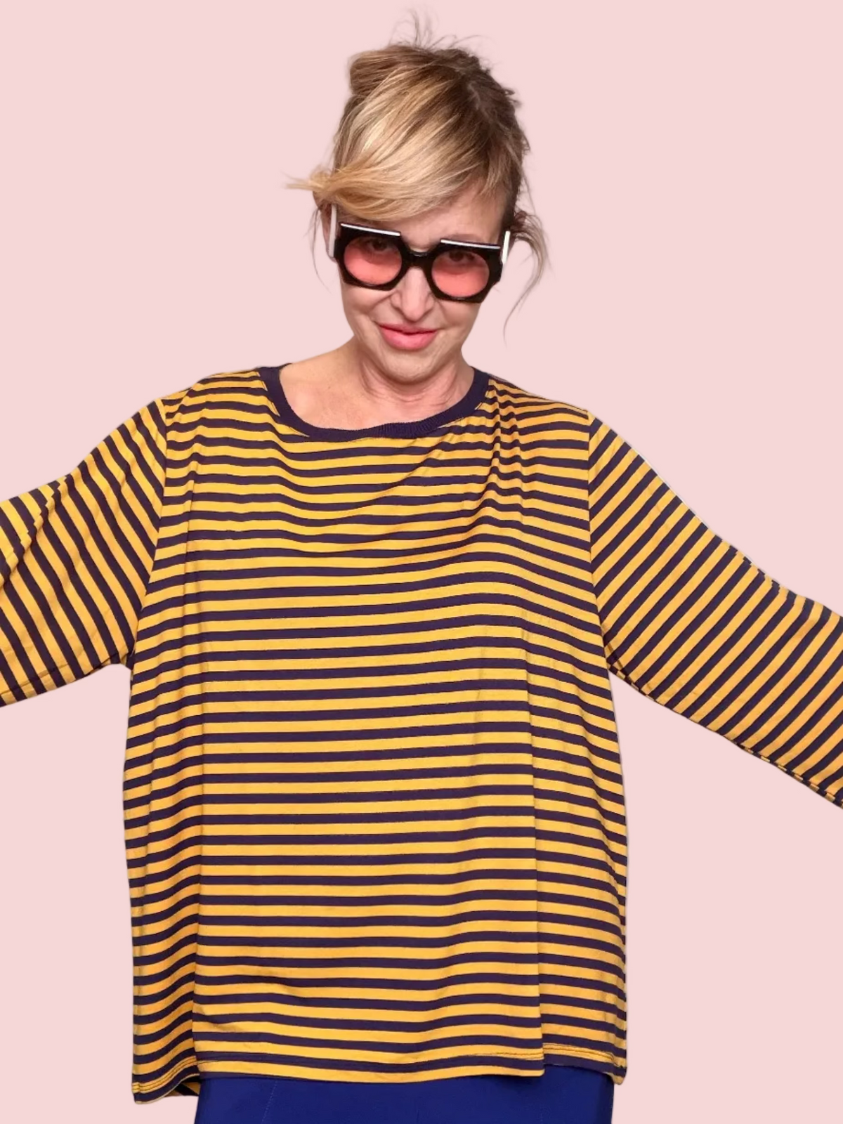 Maglia a Righe Giallo Ocra e Navy