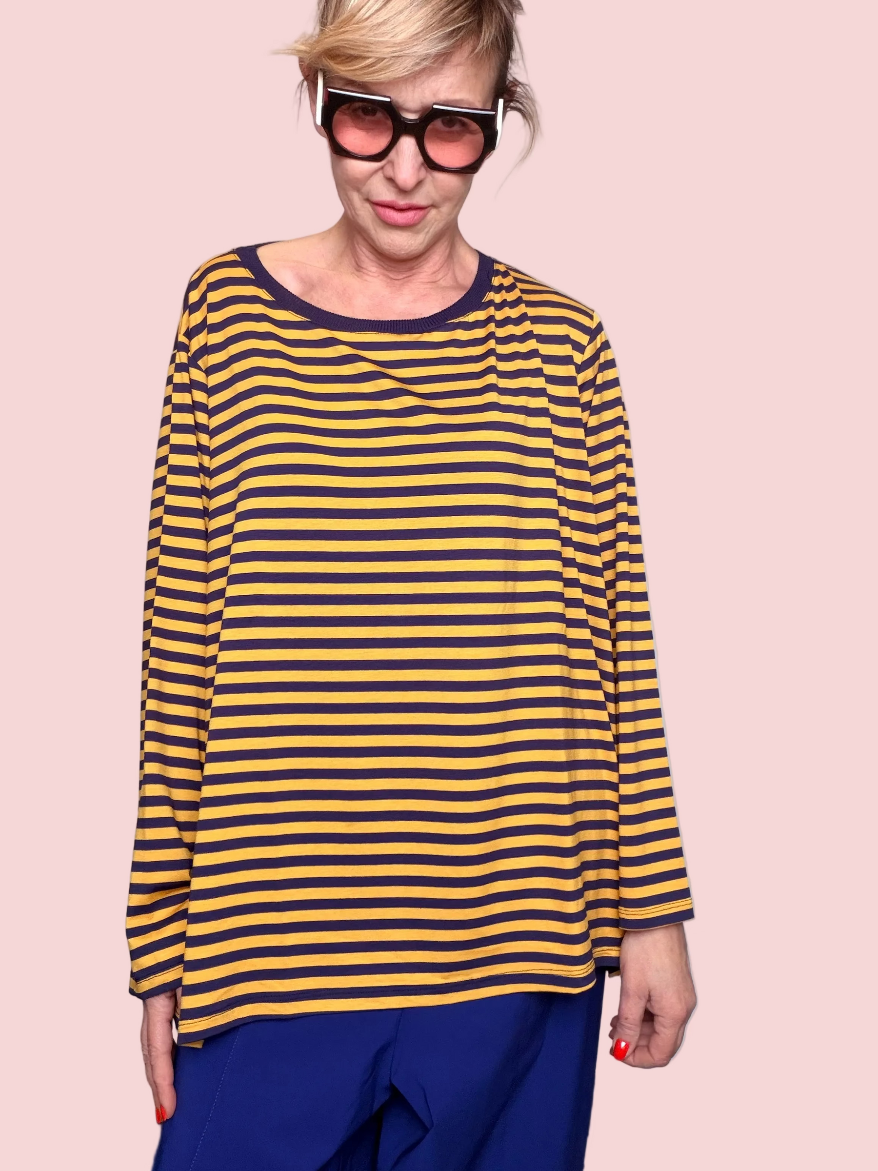 Maglia a Righe Giallo Ocra e Navy