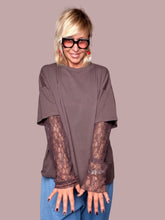 T-shirt Oversize con Maniche Lunghe in Pizzo