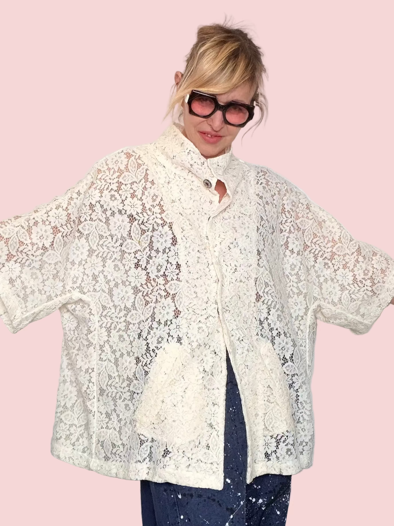 Giacca Oversize in Pizzo Floreale Bianco (Copia)