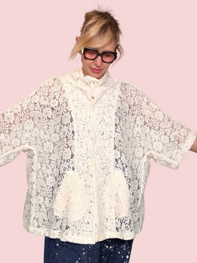 Giacca Oversize in Pizzo Floreale Bianco (Copia)