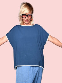 Top Oversize in Jersey con Bordi Lurex — BLU, ROSSO, VERDE