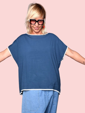 Top Oversize in Jersey con Bordi Lurex — BLU, ROSSO, VERDE