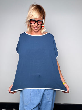 Top Oversize in Jersey con Bordi Lurex — BLU, ROSSO, VERDE
