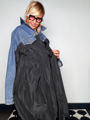 Giacca vintage denim chiaro e taffetà nero - dettaglio
