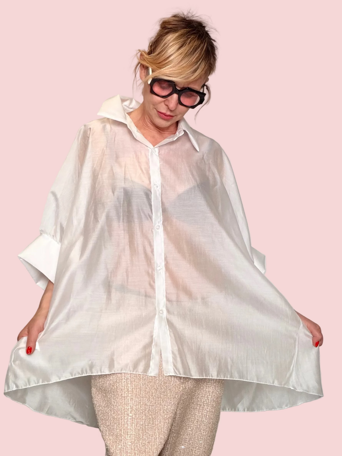Camicia Oversize in Organza Semitrasparente