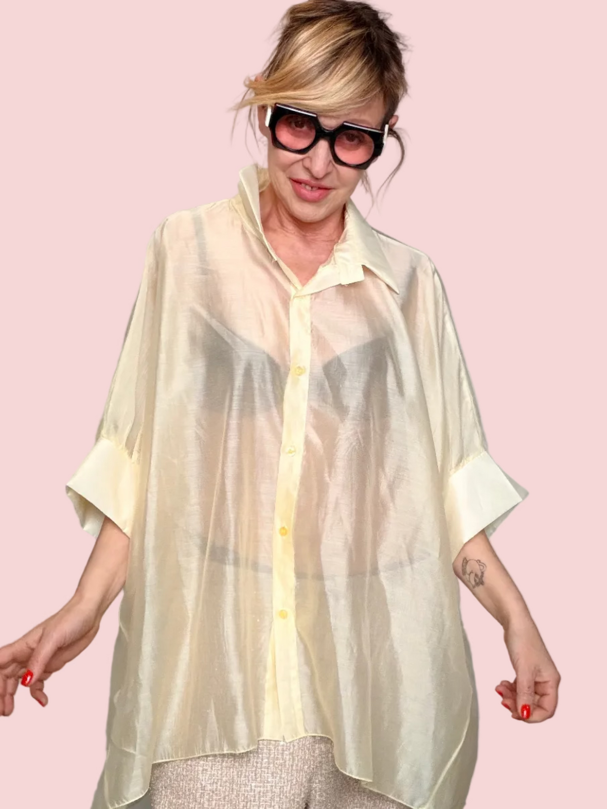 Camicia Oversize in Organza Semitrasparente