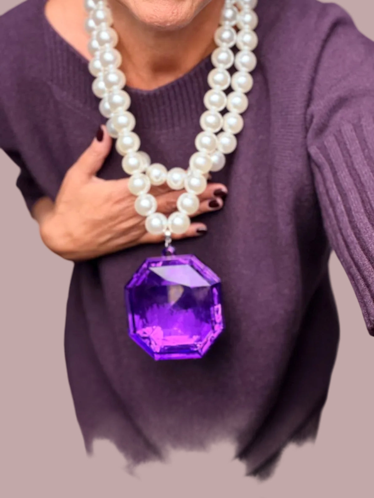 Collana Maxi Perle con Pendente Diamante Viola